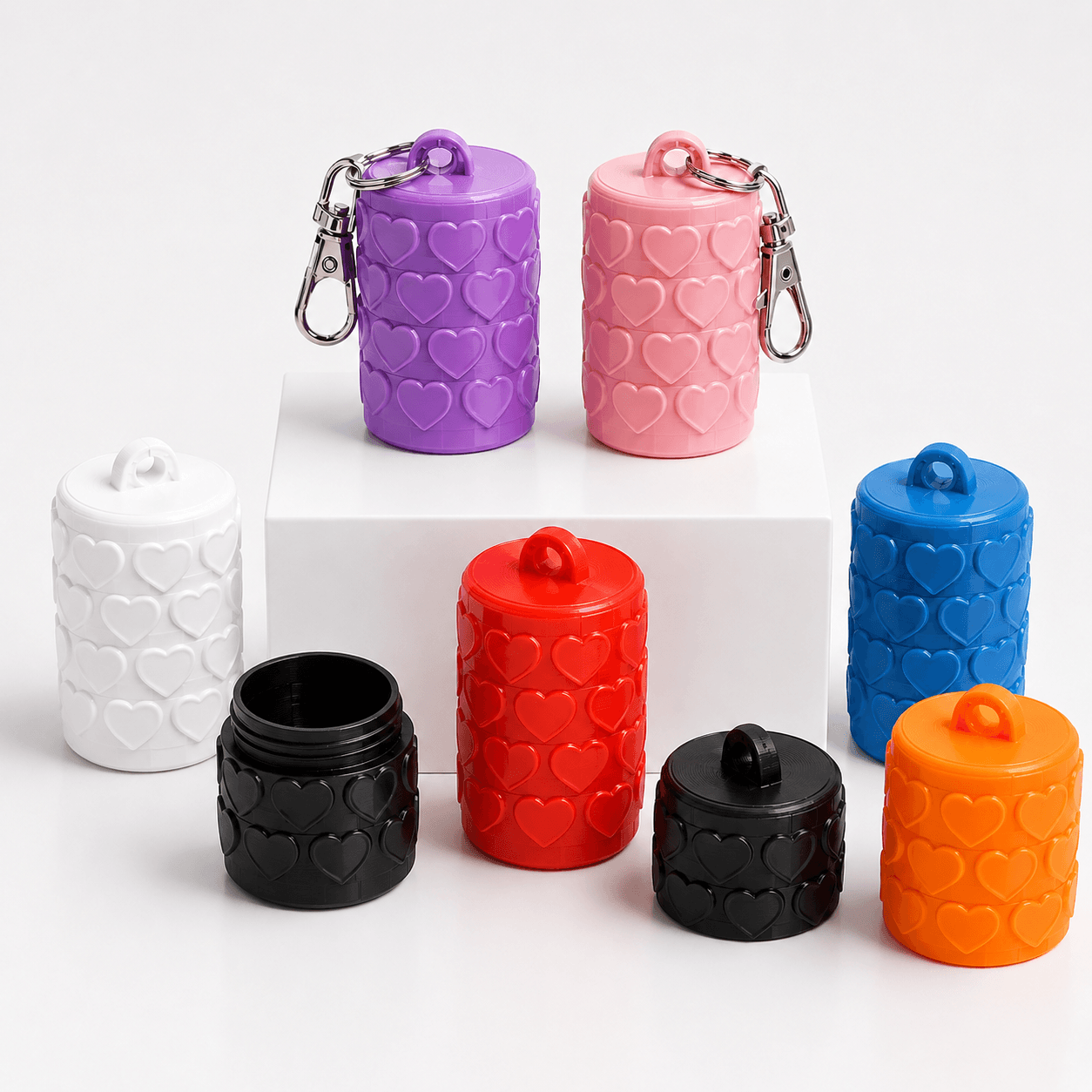 Heart Pattern Travel Pill Keychain Container