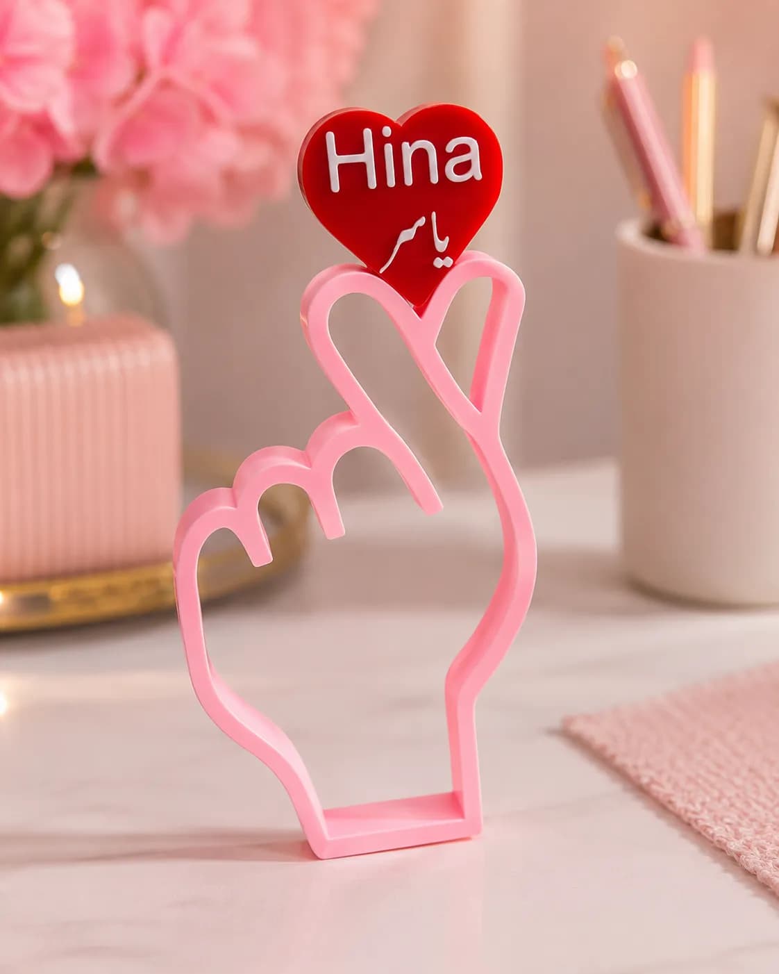 Korean Finger Heart Name Stand|Love Sign Decoration